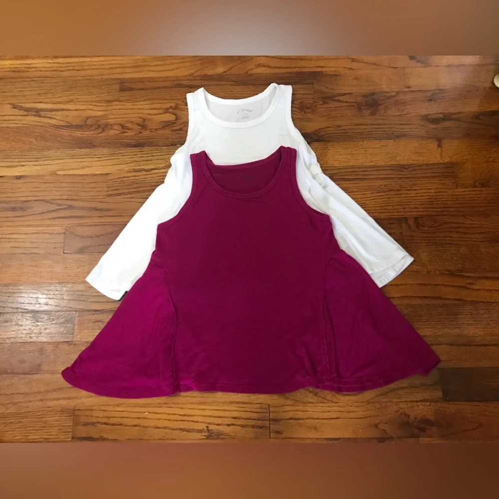 Girls Set 2 Art Class Tank Tops Shirts Blouse White & Maroon / Burgundy Colors